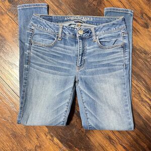 American Eagle Outfitters Blue Jeggings with Distressed Look